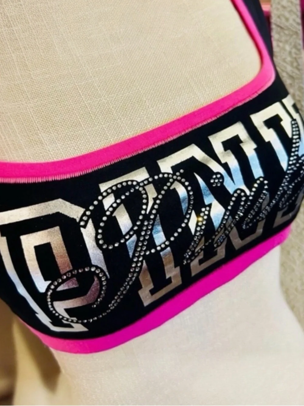 PINK VICTORIA’S SECRET Cotton Dorm Racerback Black Pink Bling VIRAL Bralette XL - Picture 3 of 12